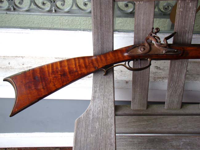 A Pennsylvania Tiger Maple Long Rifle with double set triggers made by Adam Angstadt of Berks County, PA., circa 1795-1805 — image 2